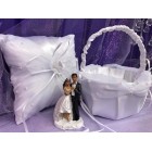 Wedding Ethnic Bride and Groom White Satin Pillow with Basket Reception Party Accessories